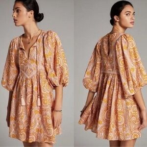By Anthropologie Floral Pink and Yellow Boho Mini Dress